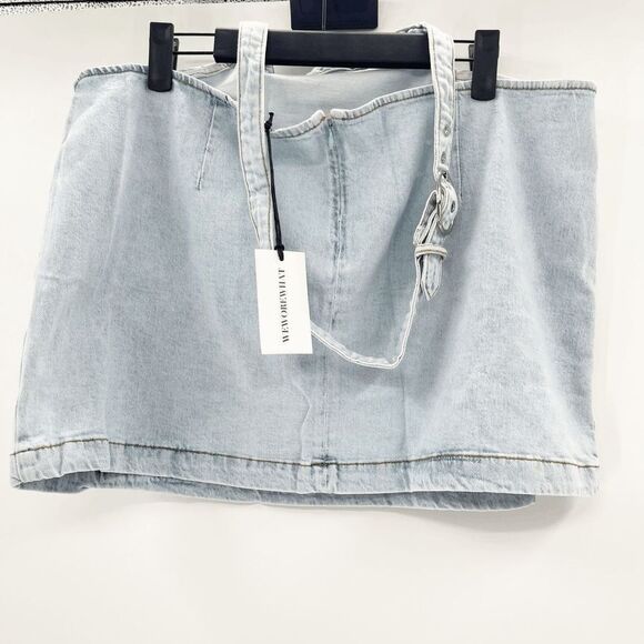 NWT Revolve WeWoreWhat Cut Out Denim Mini Skirt Women's S Blue Light Wash High W - Picture 5 of 7